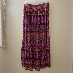 Stretchy soft boho pink floral print maxi skirt 🌸